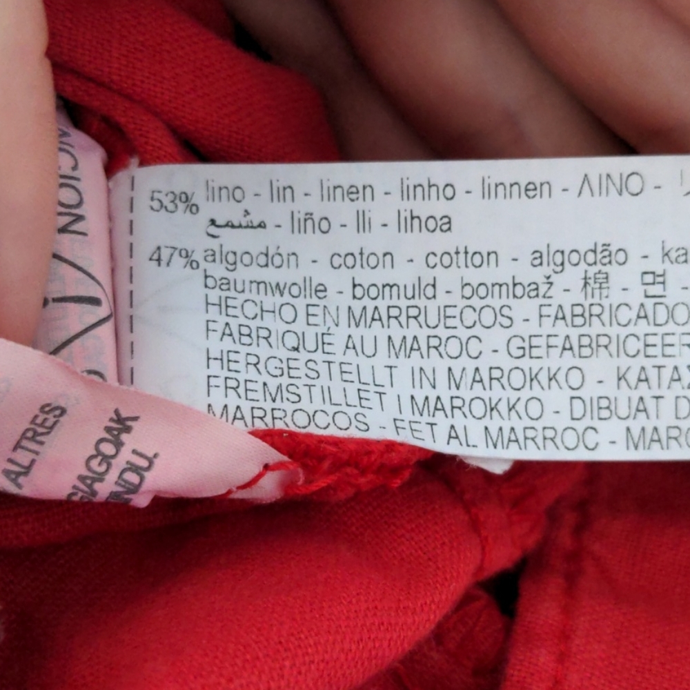 Zara Bright Red Linen Blend Romper, L - Picture 5 of 6